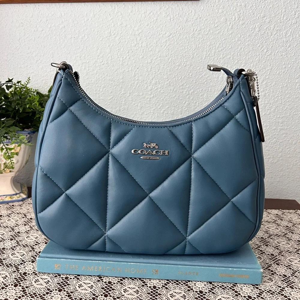 Coach Teri Diamond Quilted Hobo Silver Light Mist - Picture 2 of 14